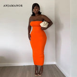 Sexy Solid Color Tube Top Bodycon Dress Women Clothing Summer 2021 Party Clubwear Maxi Dresses