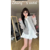 Gray Round Collar Small Fragrant Knitted Top Woman 2025 Spring Small Man Super Fire Single Special Coat