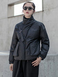 Black Warm Buckle Cotton-padded Coat Long Sleeve Loose Fit Women Parkas Fashion Tide New Spring Autumn 2023