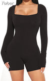 Skinny Yoga Jumpsuit Solid Color Long Sleeves Ribbed Bodysuit Casual Gym Fitness Running One Piece Overalls
