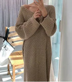 Vintage Warm Autumn Sweater Women Dress Winter Long Sweater Knitted Dresses loose Maxi Oversize Lady Dresses Robe