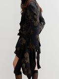 Fashion Women Blazer Notched Collar Long Sleeve Hidden Breasted Print Asymmetric Ruffle Suit Jacket Summer 2023 New