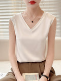 Blouse Women Sleeveless Satin 2022 Summer Basic V Neck White Blouses Sleeveless Silk Summer Clothes For Women Blouses