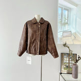 Faux Leather Zipper Over-shirt Jacket-Outfit