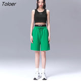 Women Vest 2022 Spring Short Loose Solid Green Letter Print Casual Chic