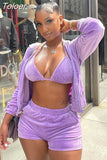 Sexy Sports 3 Piece Set Velvet Tracksuit Jacket Shorts Fall Outfits for Women Matching Sets Wholesale Clothes