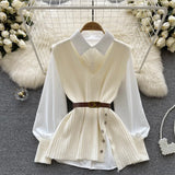 Sets + V Cooked Two Autumn Dress New Loose Wind Collar Knitted Tagonal Knitting Set Shirt