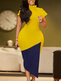 Women's Summer Collar Fashion Temperament Short-Sleeved Bag-Cuffed Crooked Pencil Dress African