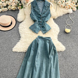 Age-Down Suit Women's Summer Ripe Wind Folded Back Cowboy Top + High Waist Thin