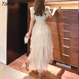 Mesh Dress Woman Summer Vintage High Waist Ball Gown Dress Bodycon Female Elegant Party Bridesmaid Maxi Dresses