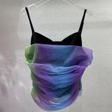 Sexy Patchwork Ombre Mesh Camis For Women V Neck Sleeveless Slim Tank Tops Female Summer Fashion Clothing 2022