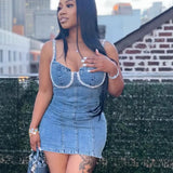 Women's Jeans Suspension Dresses Summer New Fashion Sexy Bright Diamond