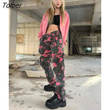 Streetwear Camouflage Women Jeans Low Waist Hip Hop Korean Fashion Denim Trousers Harajuku Grunge Pink Straight