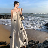 Toloer Design Handmade Three-Dimensional Embroidery Flower Cotton Linen Hollow Vacation Wind Sling