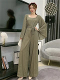 Jumpsuits Woman Dolka Pot High Waist V-neck Chiffon Loose Skinny Elegant