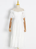 Casual Solid Dress For Women Slash Neck Short Sleeve High Waist Cut Out Minimalist Midi Dresses Female Summer