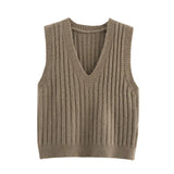 Solid Color Sleeveless Vest 2025 Spring Leisure V Collared Women's Knitting