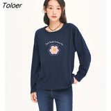 Women Tees 2022 Autumn Winter Long Sleeve O Neck Loose Tshirt Floral Print Pure Cotton Comfort Basic All Match