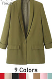 MODA Women Fashion Front Button Office Wear Blazer Coat Vintage Long Sleeve Flap Pockets Female Outerwear Chic Vestes