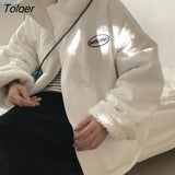 Harajuku Two Sides Wear Lamb Wool Coat Women 2023 Autumn Winter Zipper Up Plush Jacket Woman Stand Collar Warm