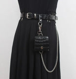 Pu Leather Metal Chain Split Joint Casual Belt Personality Women New Fashion Tide All-match Spring Autumn 2023