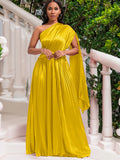 Women's 2025 New One-Shoulder Folded Dress Twill