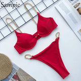 Sexy Black White Push Up Women Chain Straps Bikini Set Beach Wear Swimsuit Brazilian Swimwear Bathing Suit Bikinis