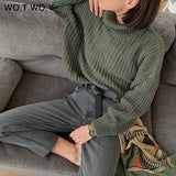 WOTWOY Autumn Winter Knitted Turtleneck Sweater Women Thick Long Oversized Sweaters Women Solid Cashmere Pullovers Korean