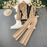 Ocean Gas Three-Piece Loose Wind Letter Embroidered Cardigan Jacket Bottom High Collar Knitting Tops Broad