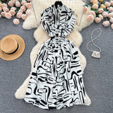 Luxury Retro V-Neck Print Dress Women's Summer French Tamped Loose Thin Long Shirt