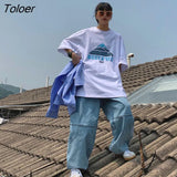 Sleeve T-shirts Printed Loose BF Women Summer Korean Style Street Wear All-match Tees Womens Tops Drop-shoulder Chic