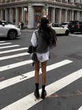Women's College Style V-Neck Folded Loose Sleeveless Knitted Vest