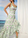 Fashion Women's Dress Embroidery Hollow Out Square Collar Sleeveless Irregular A Line Midi Dresses Summer 2023 New