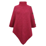 Autumn Winter Button Poncho Women Sweater Oversized Turtleneck Jumper Knitwear Holiday Vintage Cape Batwing Sleeve