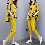 2 Piece Set Outfits for Women Matching Polka Dot Top and Pants Suits Plus Size 2021 Summer Tracksuit Co-ord Set