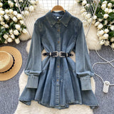 Dress New Chic Hong Kong Flavor Retro High-End Relaxed Thin Irregularly T-Shirted With Waist Denim Dress