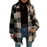 Women's Autumn And Winter Long Sleeve Double Pocket Lattice Hairy Large Fashion