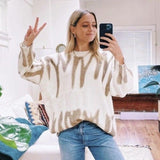 Knitted Sweater Women Oversized Pullovers Striped Pinted Jumper Women Winter Loose Long Sweaters Streetwear