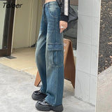 Baggy Y2k Pockets Cargo Jeans Woman High Waist Wide Leg Trousers for Women 2023 Streetwear Straight Denim Pants