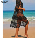 Bohemian Sexy Beach Bikini Cover Up Tunic Pareo Crochet Lace Women 2023 Summer Holiday Swimwear Sunscreen Cardigan