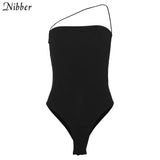 Sexy Club Party Black Bodysuits Women autumn2019 Sleeveless One shoulder short Jumpsuit wild stretch Slim bodysuits