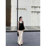 Slim Slimy Leisure Sleeveless Top With Temperament High-Waist A-Word Skirt