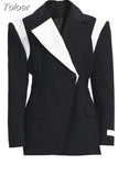 Fashion Women's Blazer Notched Collar Slim Waist Long Sleeve Contrast Color Spliced Suit Jackets Autumn 2023 New