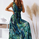Long Maxi Dress Women 2021 Sexy Sleeveless Print Boho Dress Deep V Neck Vintage Backless Dresses For Women Robe