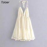 V Neck Bandage Tie Backless Sexy Mini Dress 2023 Summer Women Strap Dresses Boho Casual Beach Dress Female