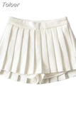 Women Fashion Pleated Shorts Skirts Vintage High Waist Side Zipper Skort Autumn 2023 Female Bottoms High Street