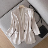 Summer New Japanese Fashion Shiny Acetate Satin Small Women's Blazers Jacket Elegant Designer Slim Saggy Silky Ladies