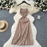 Dress Women 2025 New Gentle Wind Temperament Slings Waists Thin Vertical Knitted Dress Inside The Long