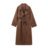 And Winter New Feeling Retro Brown Long Wind Coat Female Loose Casual Temperament