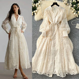 High-End Women's Dress 2025 Spring Collection Heavy Industry Embroidery V Neck Lantern Sleeve Single Row Buckle Long